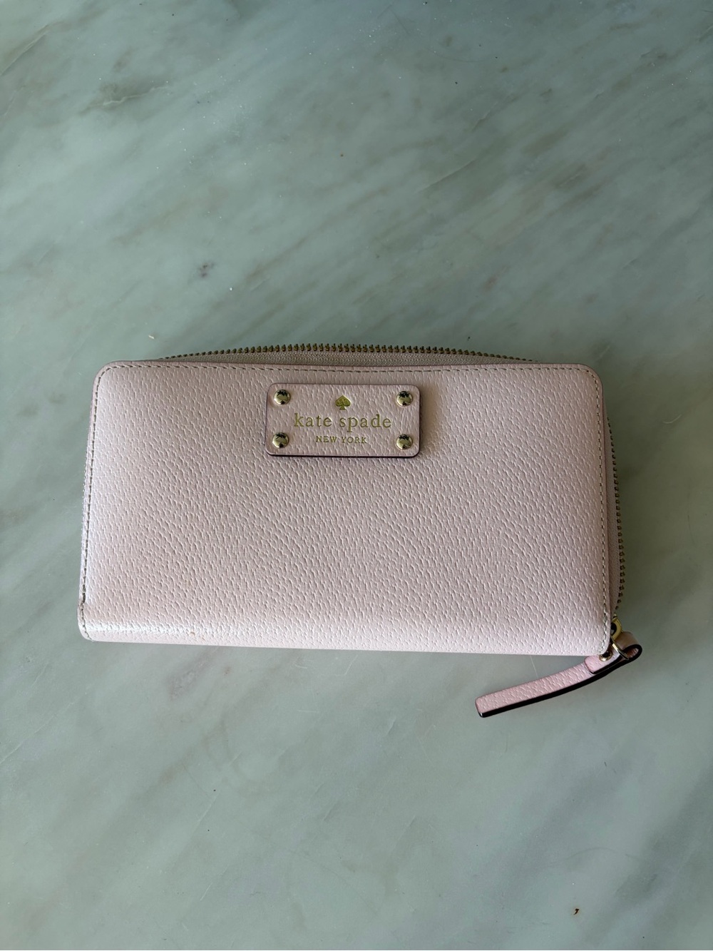 kate spade Pale Pink Pebbled Leather Zip Wallet